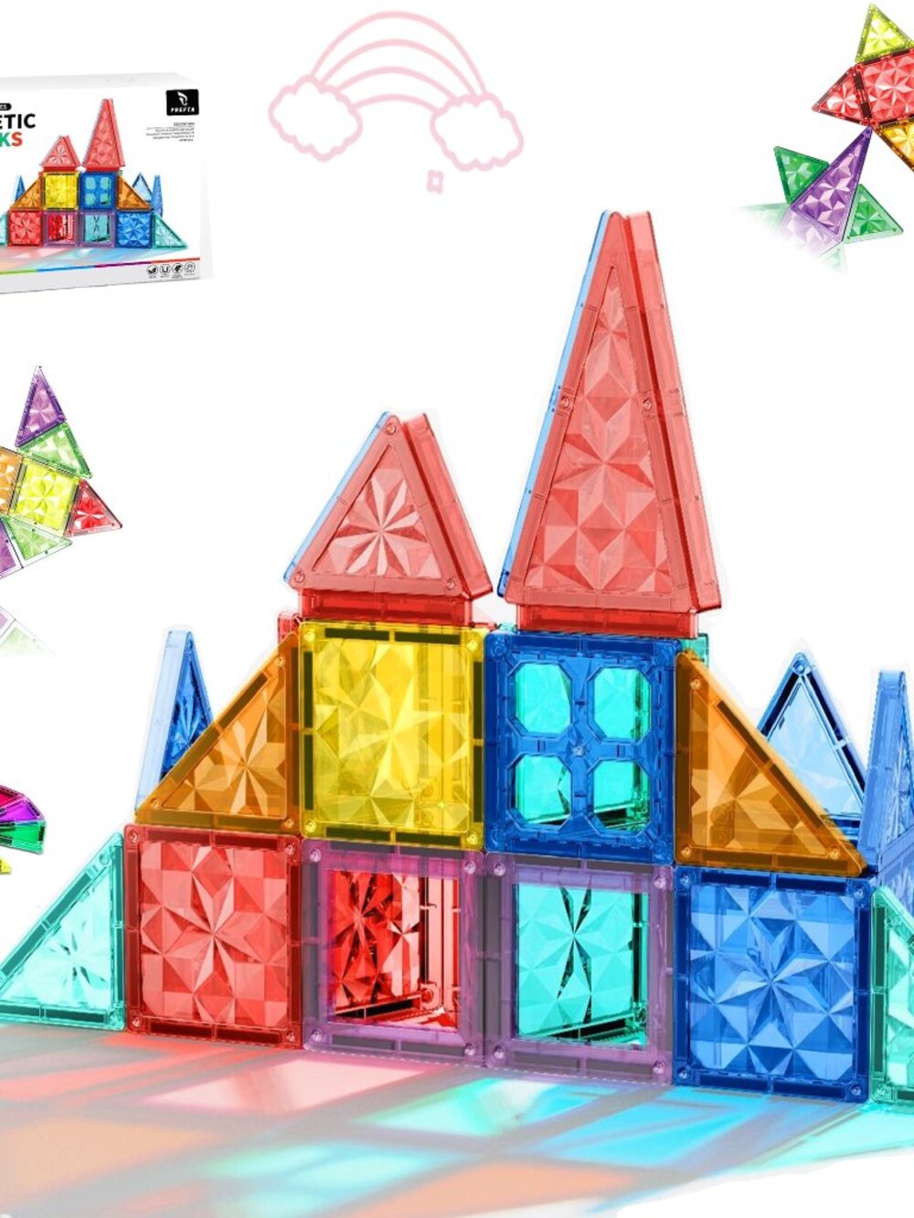 Magnetic Tiles Building Set 60PCS with car base | STEM Montessori Sensory Toy